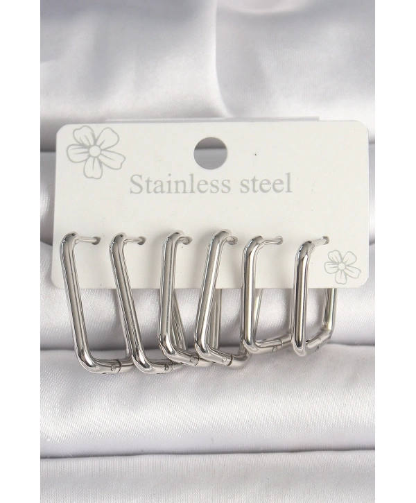 316L Çelik Gümüş Renk Kare Model Kadın Küpe Seti