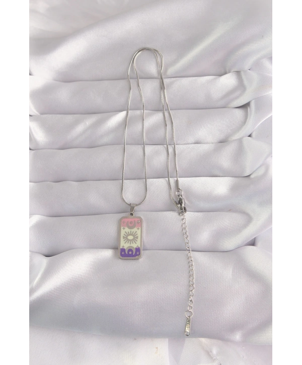 316L Çelik Gümüş Renk Karışık Mineli Ay Figür Tarot Kolye