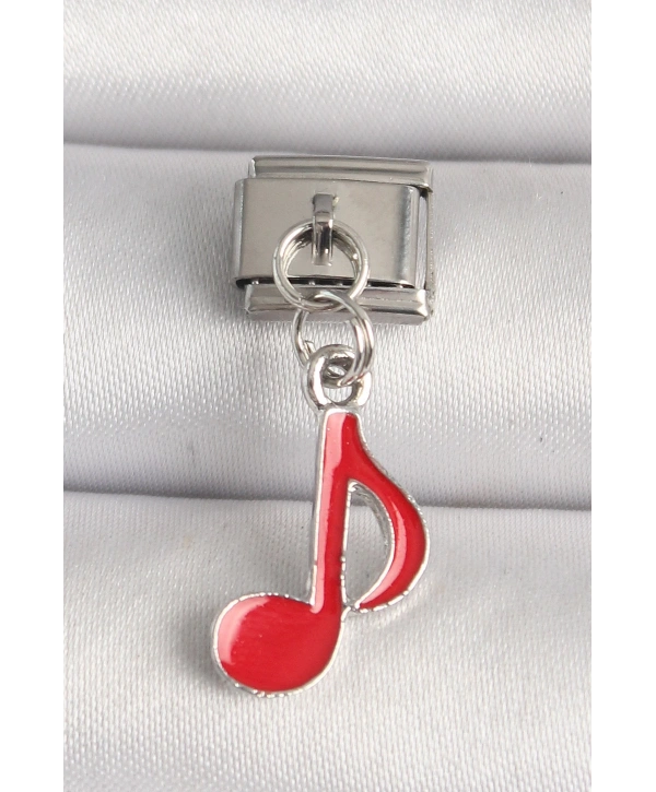 316L Çelik Gümüş Renk Kırmızı Müzik Nota Model Nomination Charm