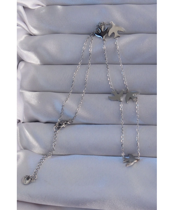 316L Çelik Gümüş Renk Kuş Model Kolye