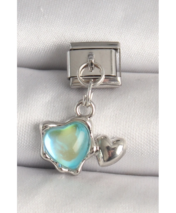 316L Çelik Gümüş Renk Mavi Mineli Kalp Model Nomination Charm