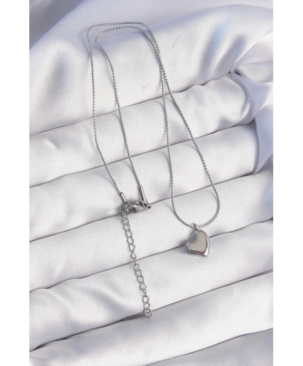316L Çelik Gümüş Renk Minimal Kalp Tasarımlı Kolye