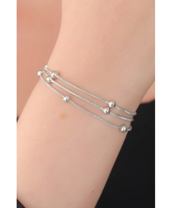 316L Çelik Gümüş Renk Minimal Top Figür Kadın Bileklik