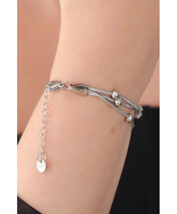 316L Çelik Gümüş Renk Minimal Top Figür Kadın Bileklik