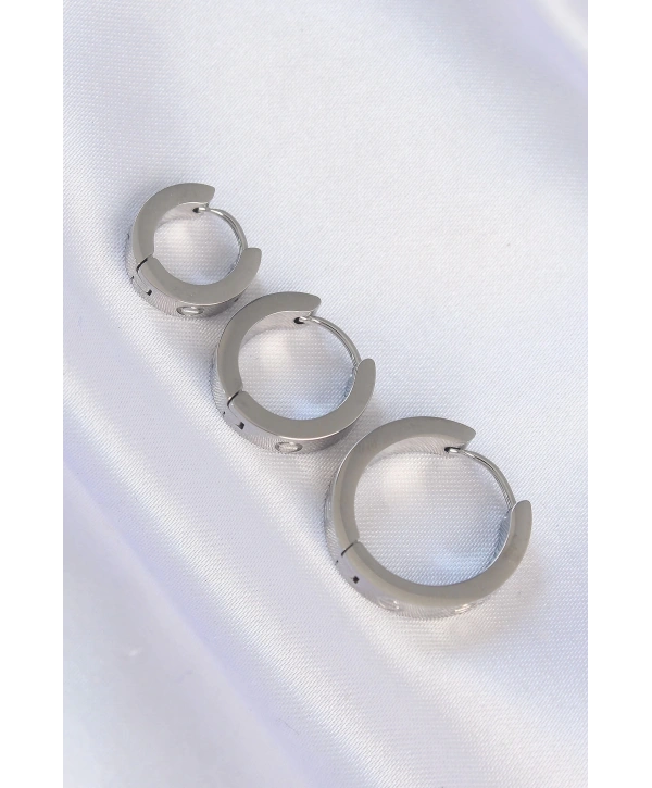 316L Çelik Gümüş Renk Model 3lü Halka Küpe