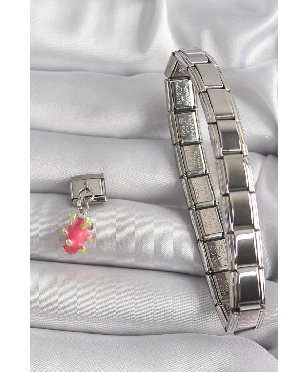 316L Çelik Gümüş Renk Sallantı Ejder Meyvesi Model Nomination Charm