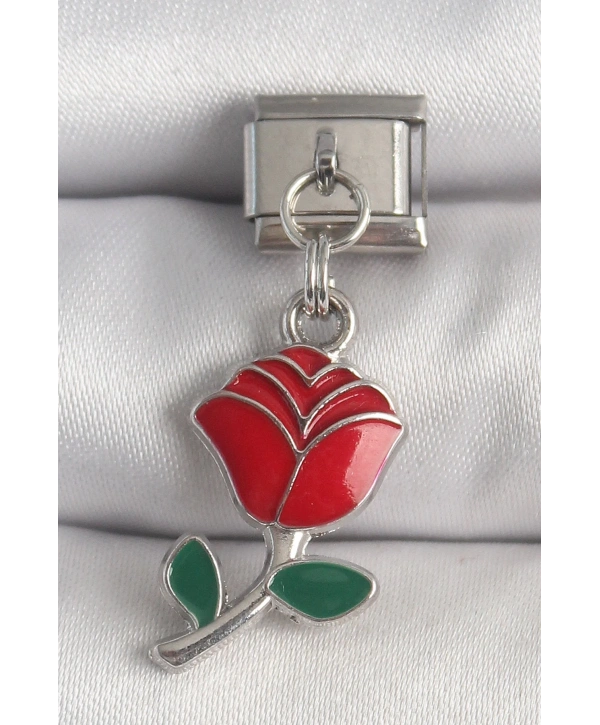 316L Çelik Gümüş Renk Sallantı Kırmızı Gül Model Nomination Charm
