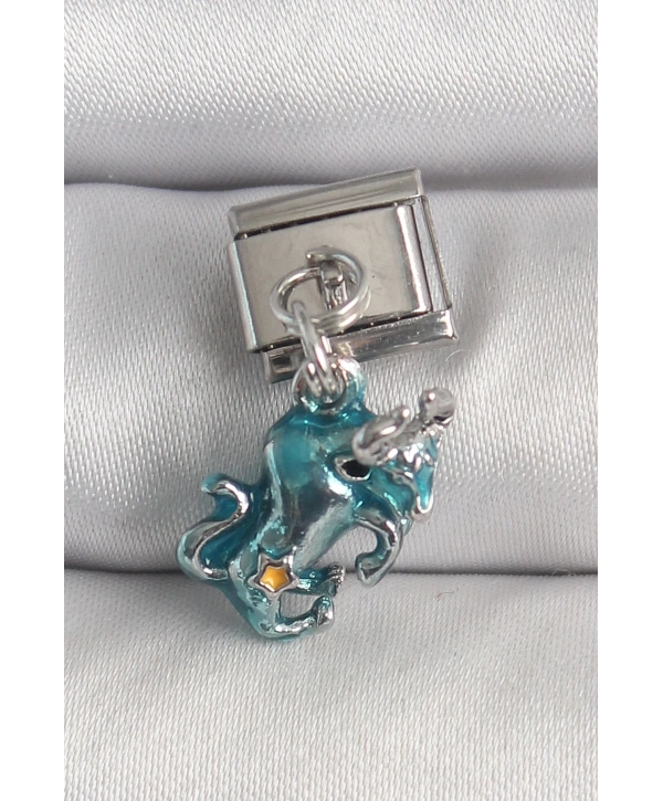 316L Çelik Gümüş Renk Sallantı Mavi Boğa Model Nomination Charm