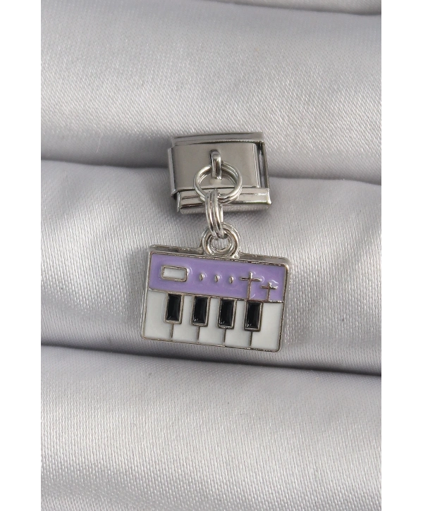 316L Çelik Gümüş Renk Sallantı Mor Piyano Figür Nomination Charm