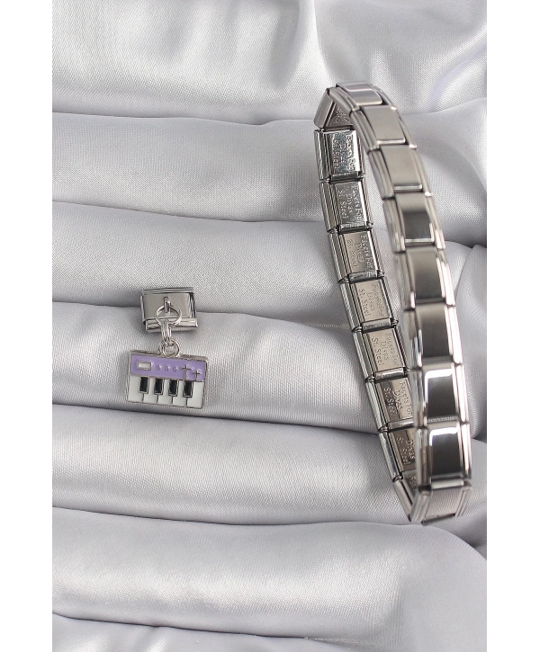 316L Çelik Gümüş Renk Sallantı Mor Piyano Figür Nomination Charm