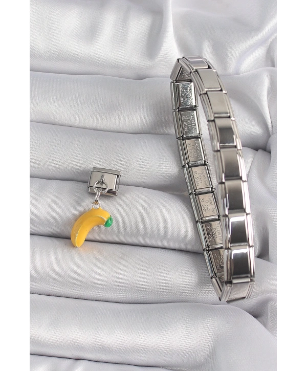 316L Çelik Gümüş Renk Sallantı Muz Model Nomination Charm