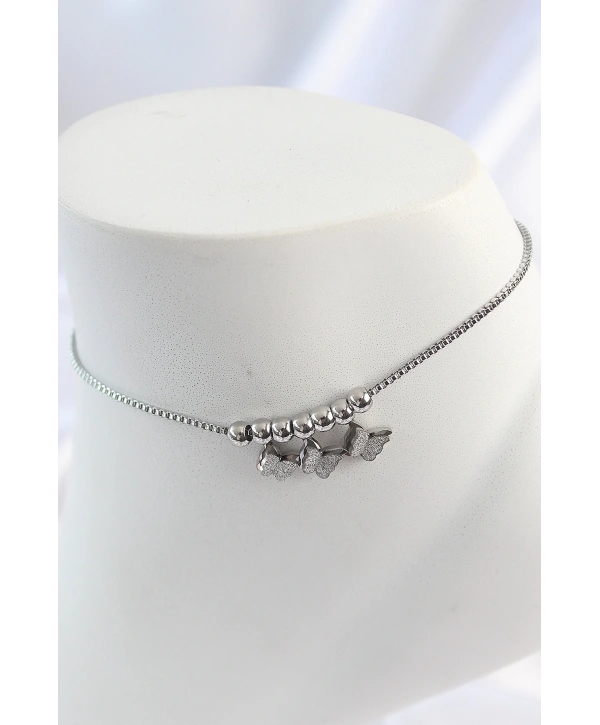 316L Çelik Gümüş Renk Simli Kelebek Model Kadın Halhal