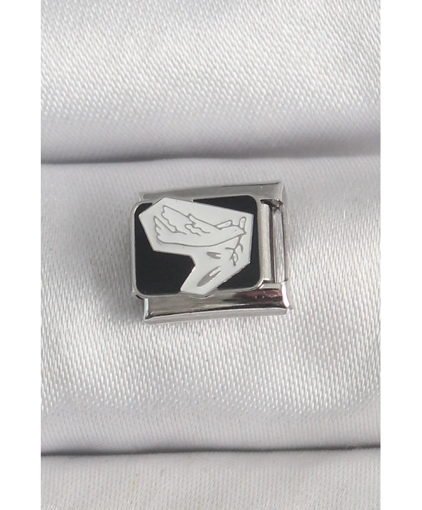 316L Çelik Gümüş Renk Siyah Beyaz Kuş İşlemeli Nomination Charm