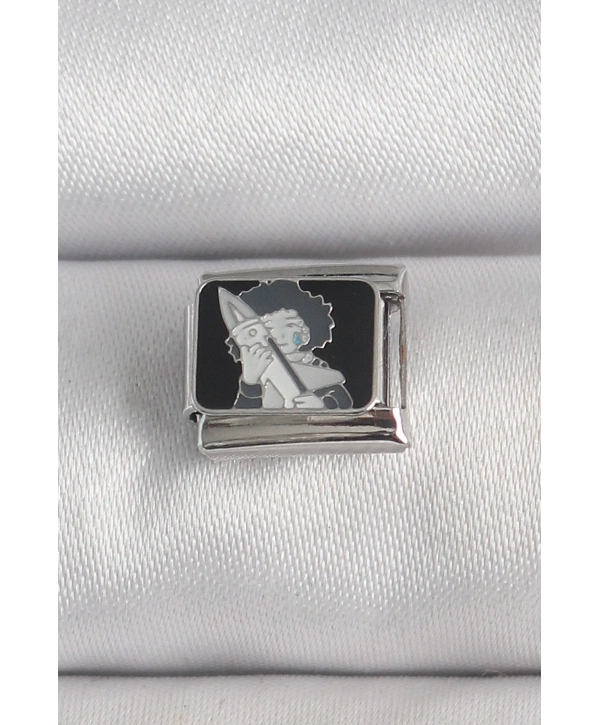 316L Çelik Gümüş Renk Siyah İşlemeli Portre Model Nomination Charm