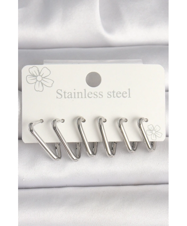 316L Çelik Gümüş Renk Üçgen Model Kadın Küpe Seti