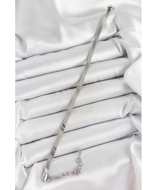 316L Çelik Gümüş Renk Yassı Zincir Model Kadın Bileklik