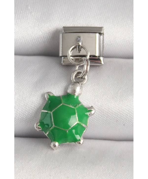 316L Çelik Gümüş Renk Yeşil Kaplumbağa Model Nomination Charm