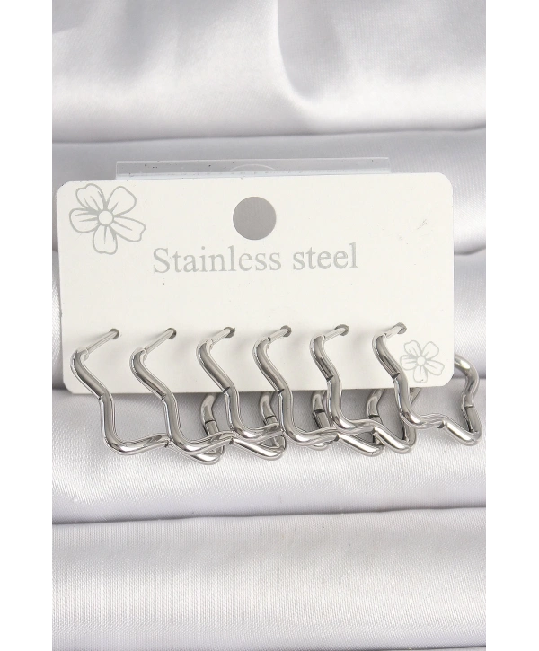 316L Çelik Gümüş Renk Yıldız Model Kadın Küpe Seti