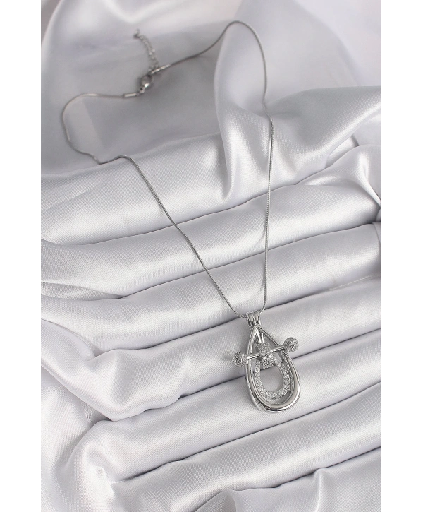 316L Çelik Gümüş Renk Zirkon Taşlı Damla Model Kadın Kolye