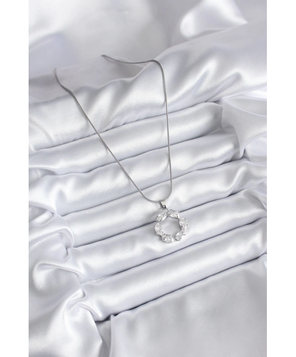 316L Çelik Gümüş Renk Zirkon Taşlı Kadın Kolye