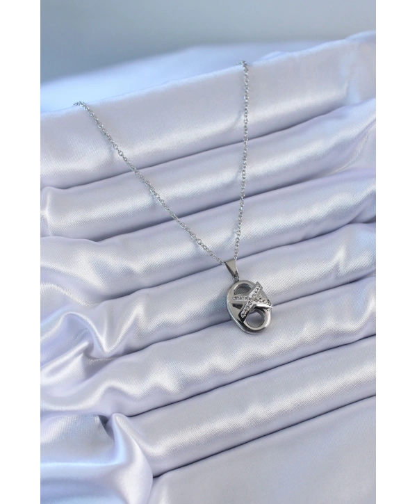 316L Çelik Gümüş Renk Zirkon Taşlı Kadın Kolye