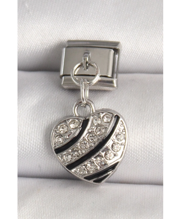 316L Çelik Gümüş Renk Zirkon Taşlı Kalp Model Nomination Charm