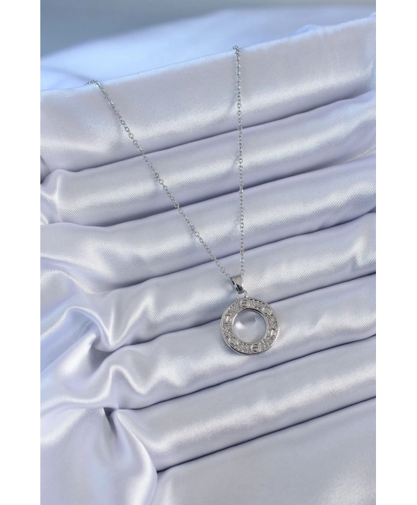 316L Çelik Gümüş Renk Zirkon Taşlı Model Kadın Kolye