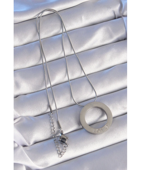 316L Çelik Gümüş Renk Zirkon Taşlı Model Kolye