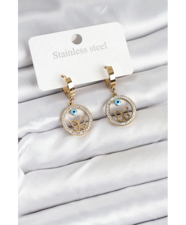 316L Çelik Halka Kelebek Kadın Küpe