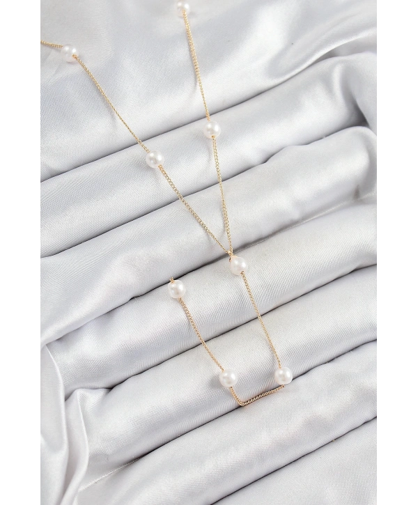 Pirinç İnci Figürlü Y Model Gold Renk Kadın Kolye