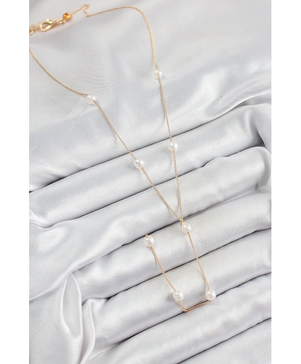 Pirinç İnci Figürlü Y Model Gold Renk Kadın Kolye