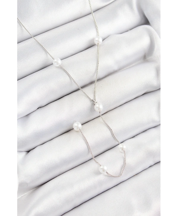 Pirinç İnci Figürlü Y Model Gümüş Renk Kadın Kolye