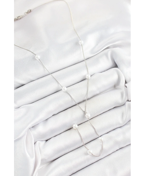 Pirinç İnci Figürlü Y Model Gümüş Renk Kadın Kolye