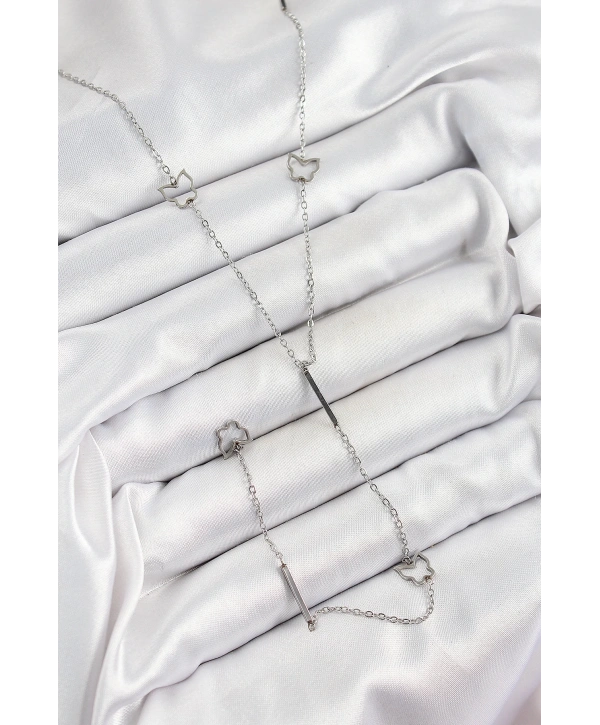 316L Çelik Kelebek Figürlü Y Model Gümüş Renk Kadın Kolye