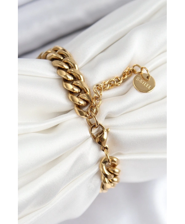 316L Çelik Klasik Kalın Zincir Model Gold Renk Kadın Bileklik