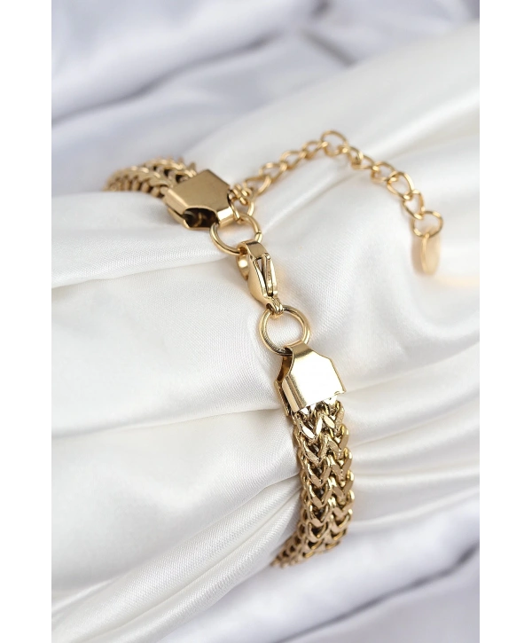 316L Çelik Örme Zincir Model Gold Renk Kadın Bileklik