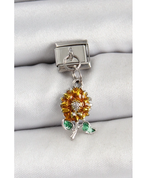 316L Çelik Sallantılı Ayçiçeği Model Gümüş Renk Nomination Charm