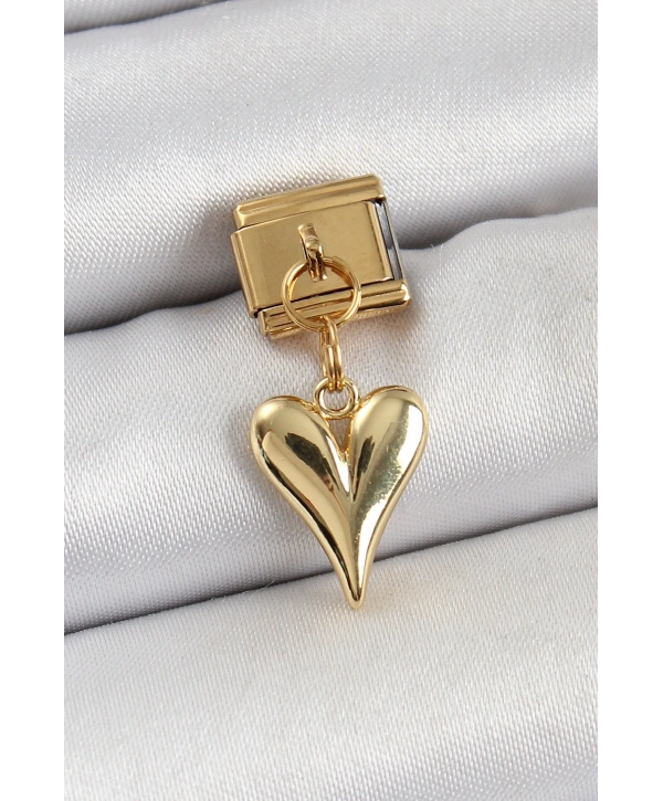 316L Çelik Sallantılı Kalp Model Gold Renk Nomination Charm