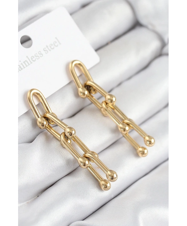 316L Çelik Sallantılı Tifany Model Gold Renk Kadın Küpe