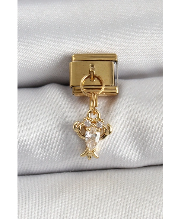 316L Çelik Sallantılı Zirkon Taşlı Yengeç Model Gold Renk Nomination Charm