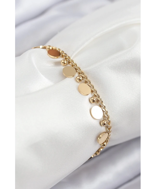 316L Çelik Sıralı Pul Model Gold Renk Kadın Bileklik