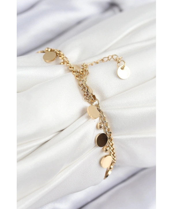 316L Çelik Sıralı Pul Model Gold Renk Kadın Bileklik