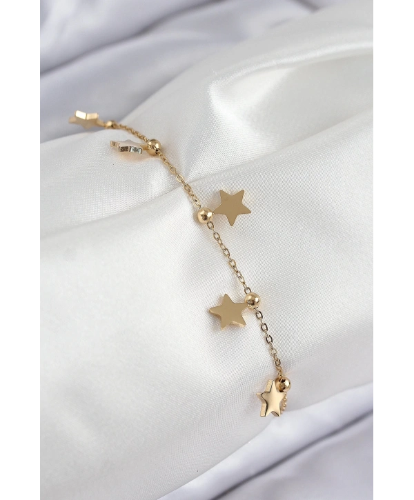316L Çelik Sıralı Yıldız Model Gold Renk Kadın Bileklik