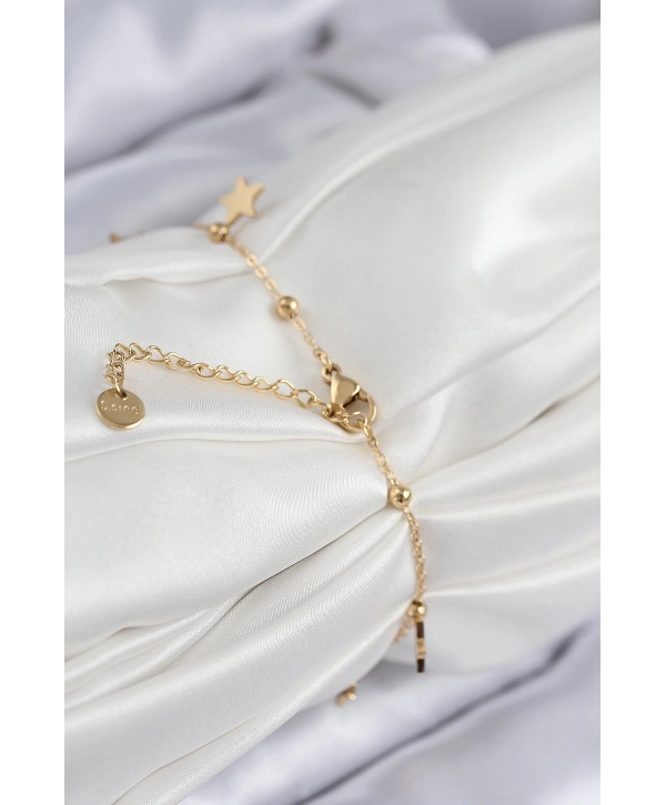 316L Çelik Sıralı Yonca Model Gold Renk Kadın Bileklik