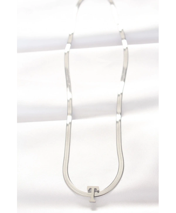 316L Çelik T Harfli Silver Renk İtalyan Zincirli Kolye