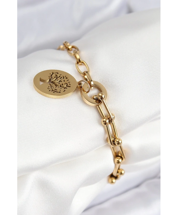 316L Çelik Tifany Ağaç Model Gold Renk Kadın Bileklik