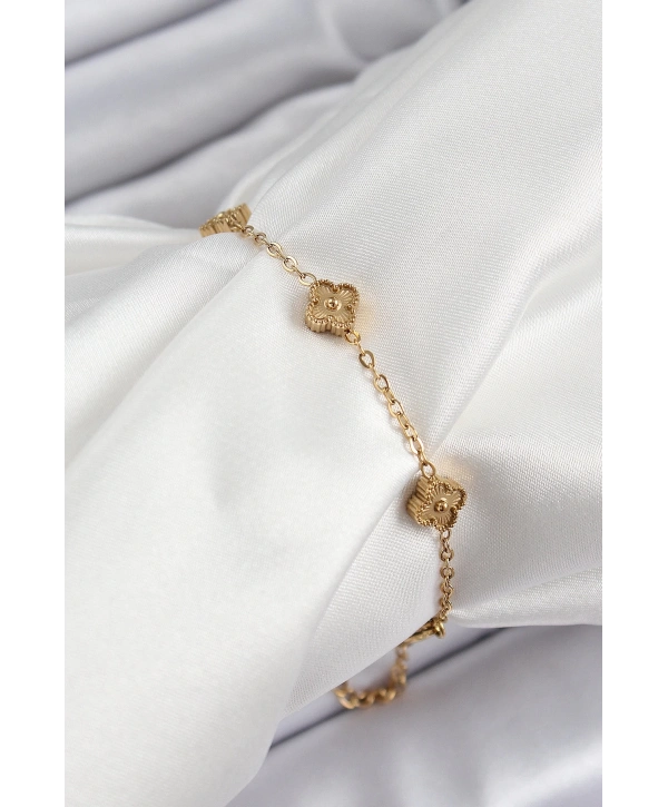 316L Çelik Yonca Model Gold Renk Kadın Bileklik