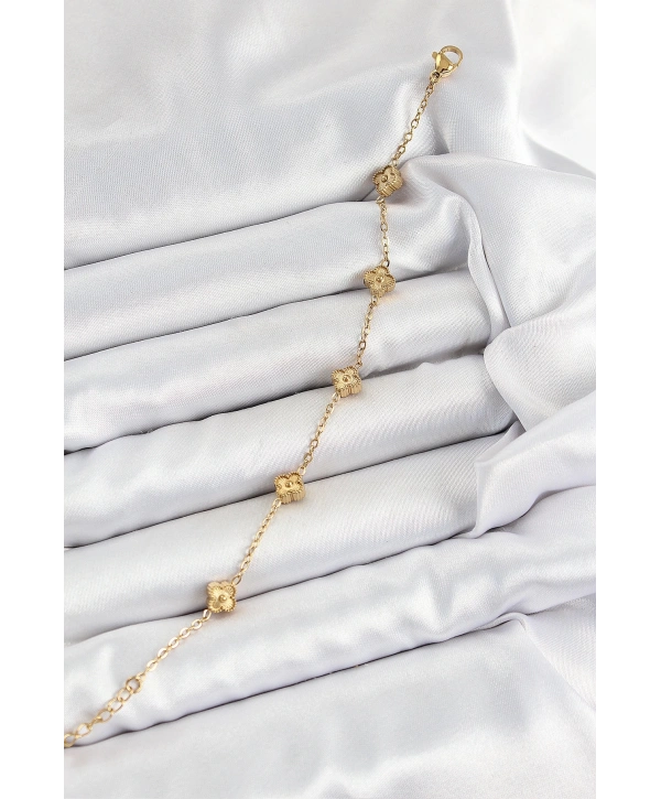 316L Çelik Yonca Model Gold Renk Kadın Bileklik