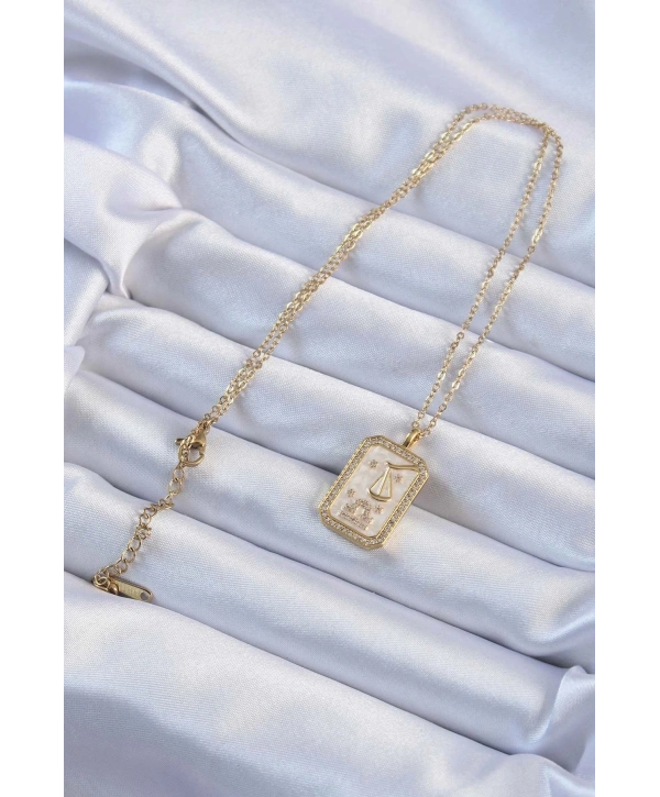 316L Çelik Zincir Altın Renk Zirkon Taşlı Çerçeveli Tarot Kolye