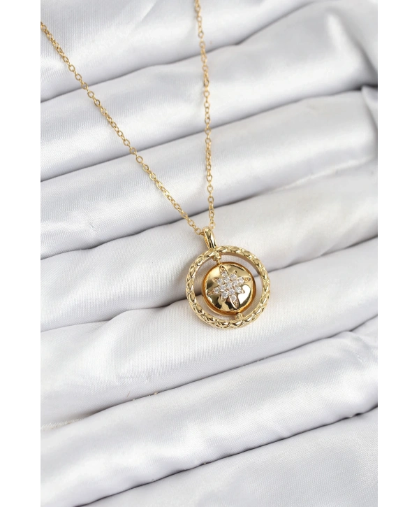 316L Çelik Zincir Gold Renk Kutup Yıldızı Model Kadın Kolye